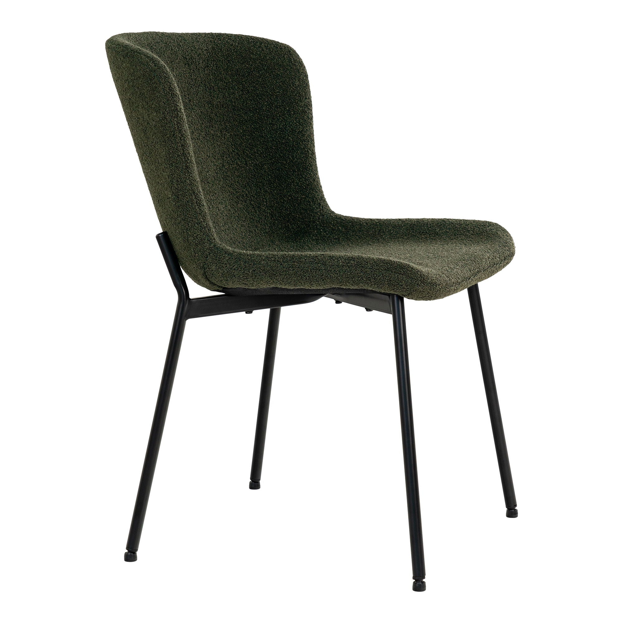 Chaise de salle à manger, bouclé, vert foncé, pieds noirs