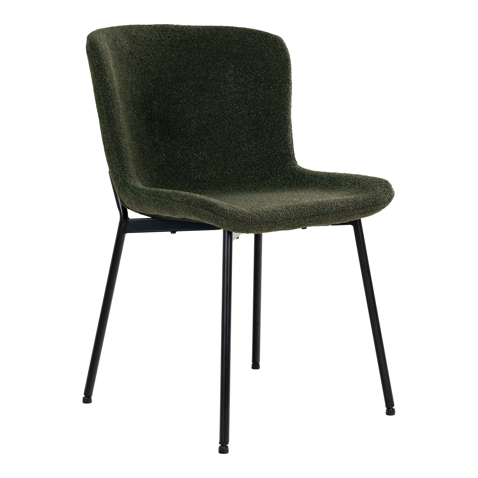 Chaise de salle à manger, bouclé, vert foncé, pieds noirs