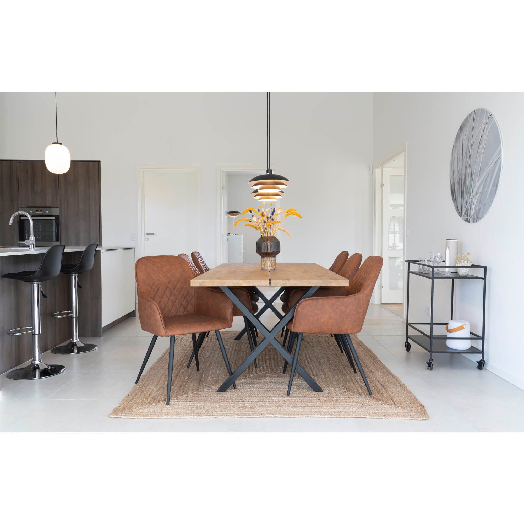 Chaise de salle à manger en cuir PU, marron vintage, pieds noirs