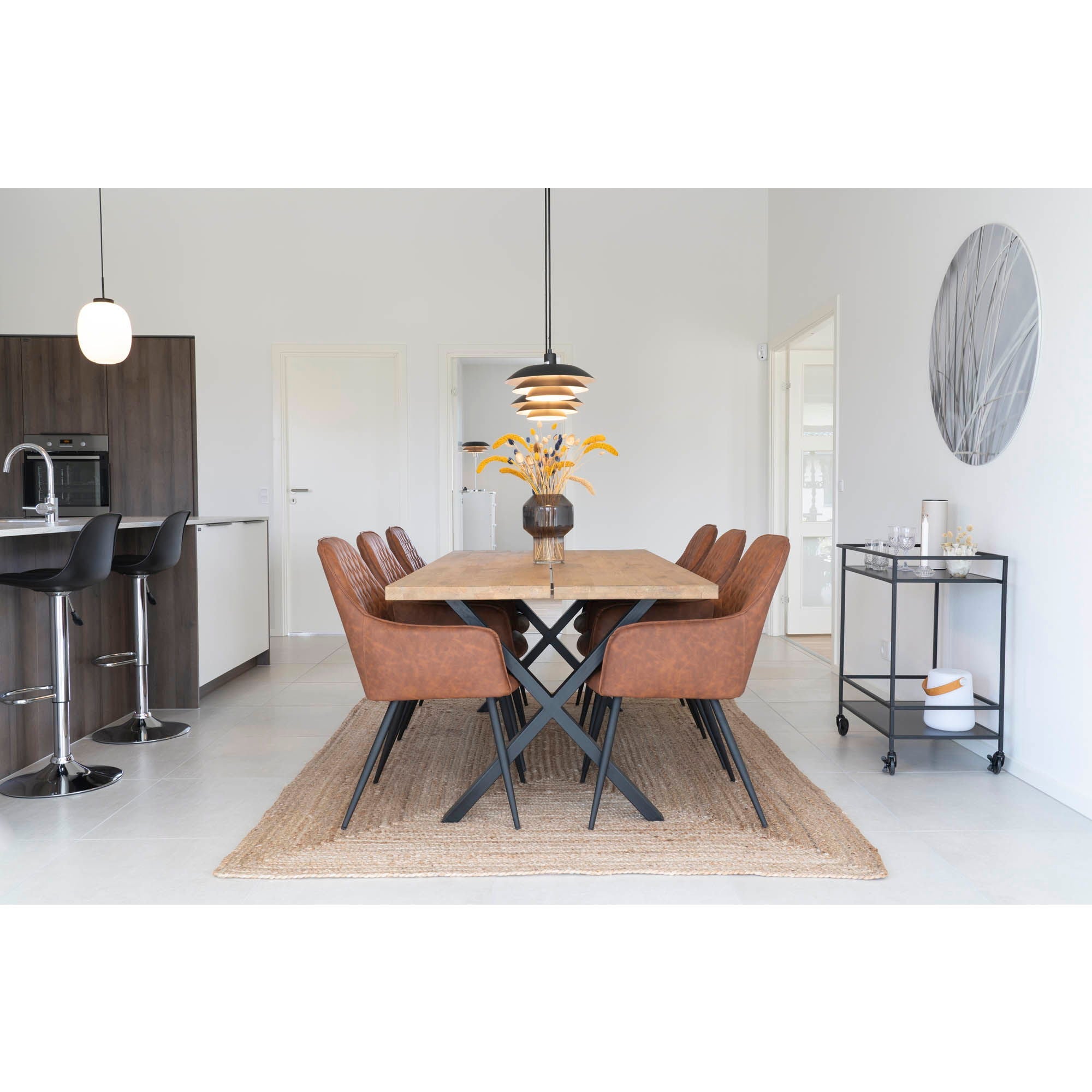 Chaise de salle à manger en cuir PU, marron vintage, pieds noirs