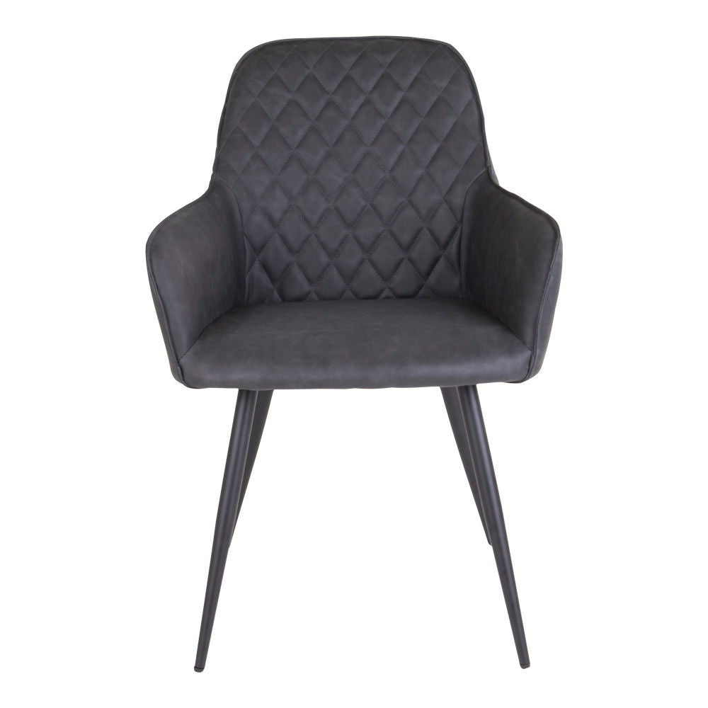 Chaise de salle à manger, cuir PU, gris foncé, pieds noirs