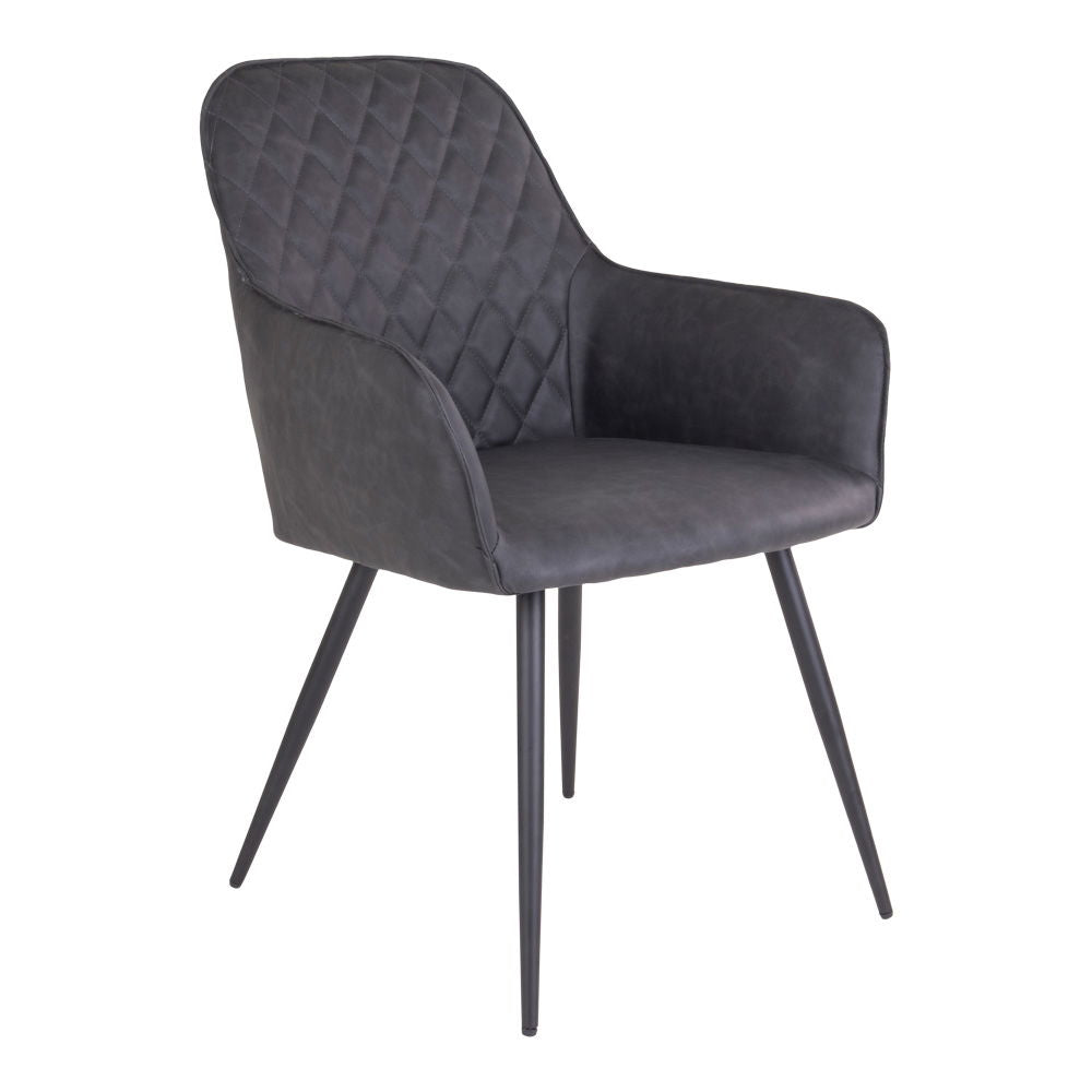 Chaise de salle à manger, cuir PU, gris foncé, pieds noirs