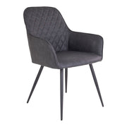 Chaise de salle à manger, cuir PU, gris foncé, pieds noirs