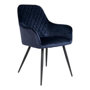 Chaise de salle à manger, velours, bleu, pieds noirs