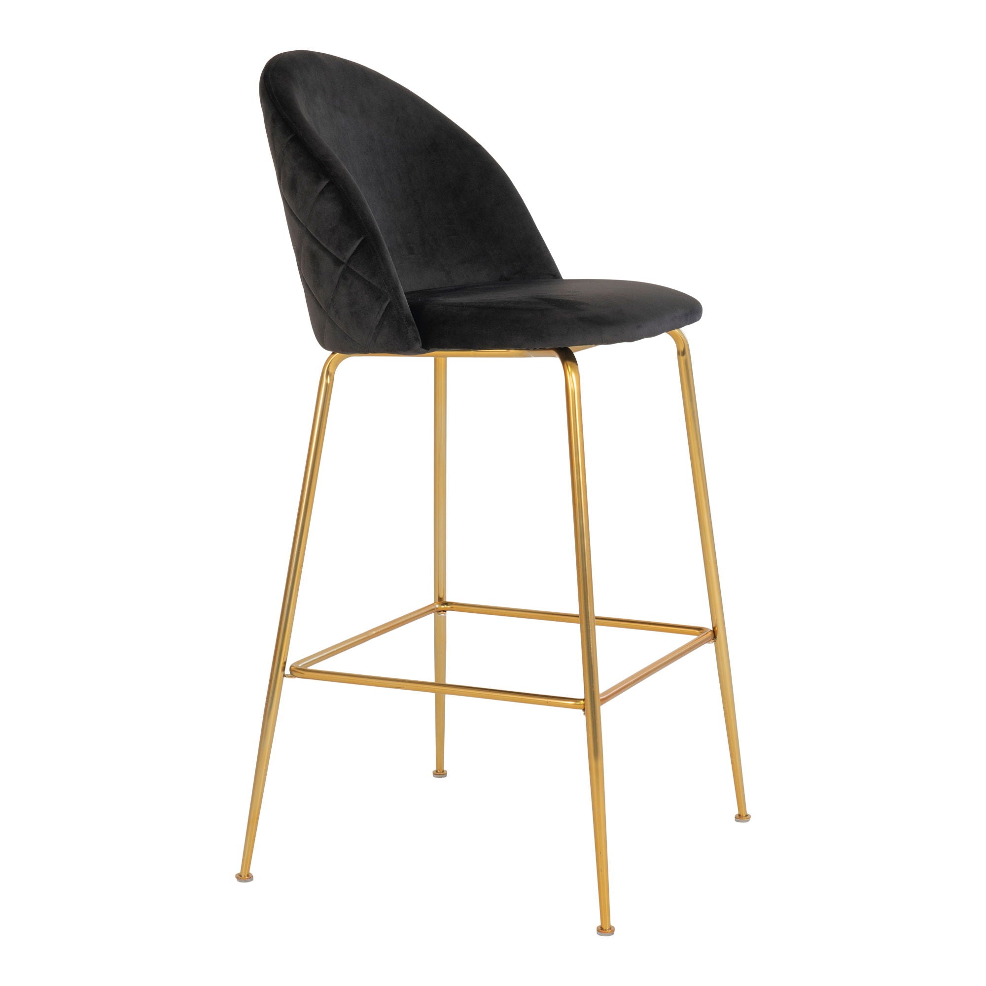 Chaise de bar en velours, noir avec pieds aspect laiton