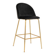 Chaise de bar en velours, noir avec pieds aspect laiton
