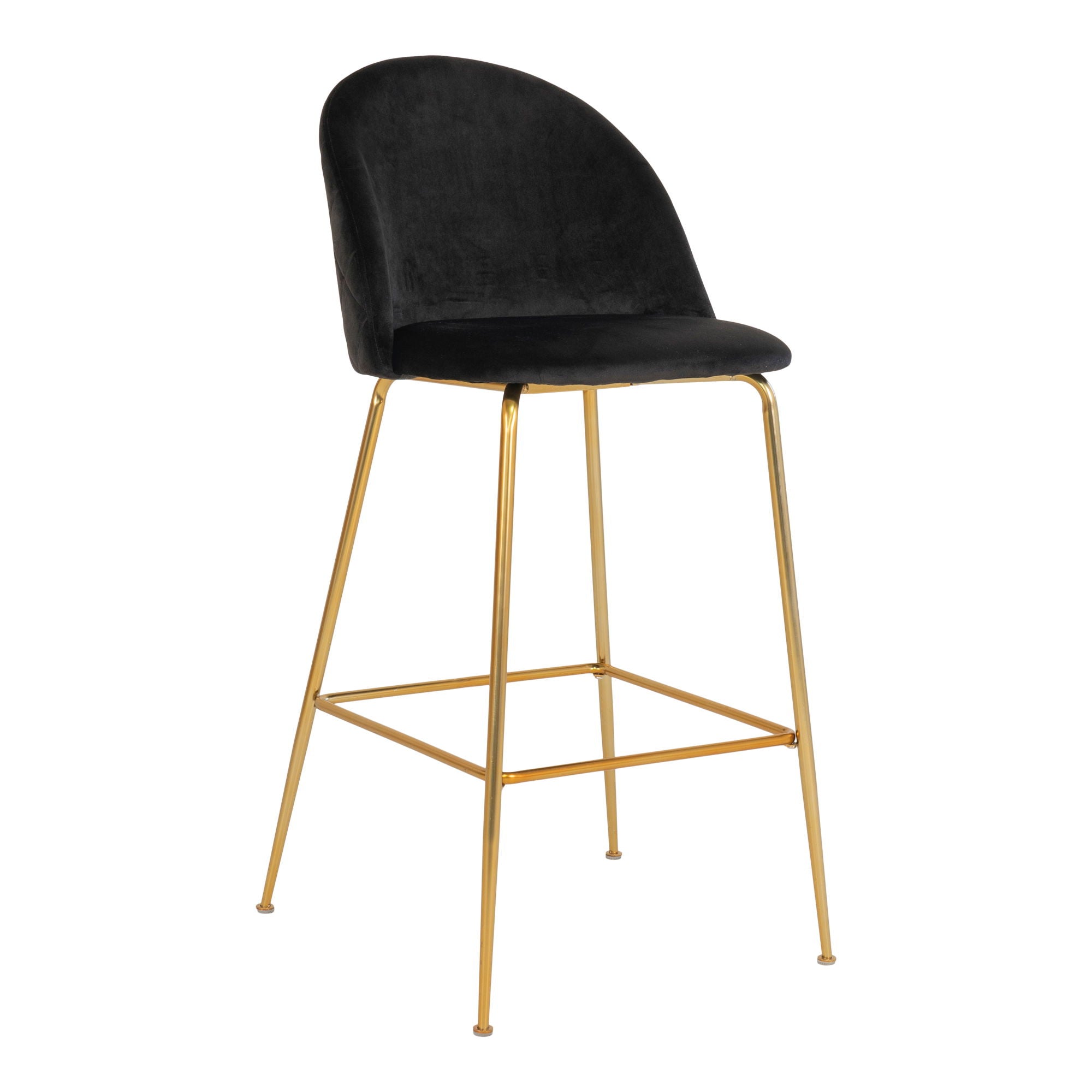 Chaise de bar en velours, noir avec pieds aspect laiton