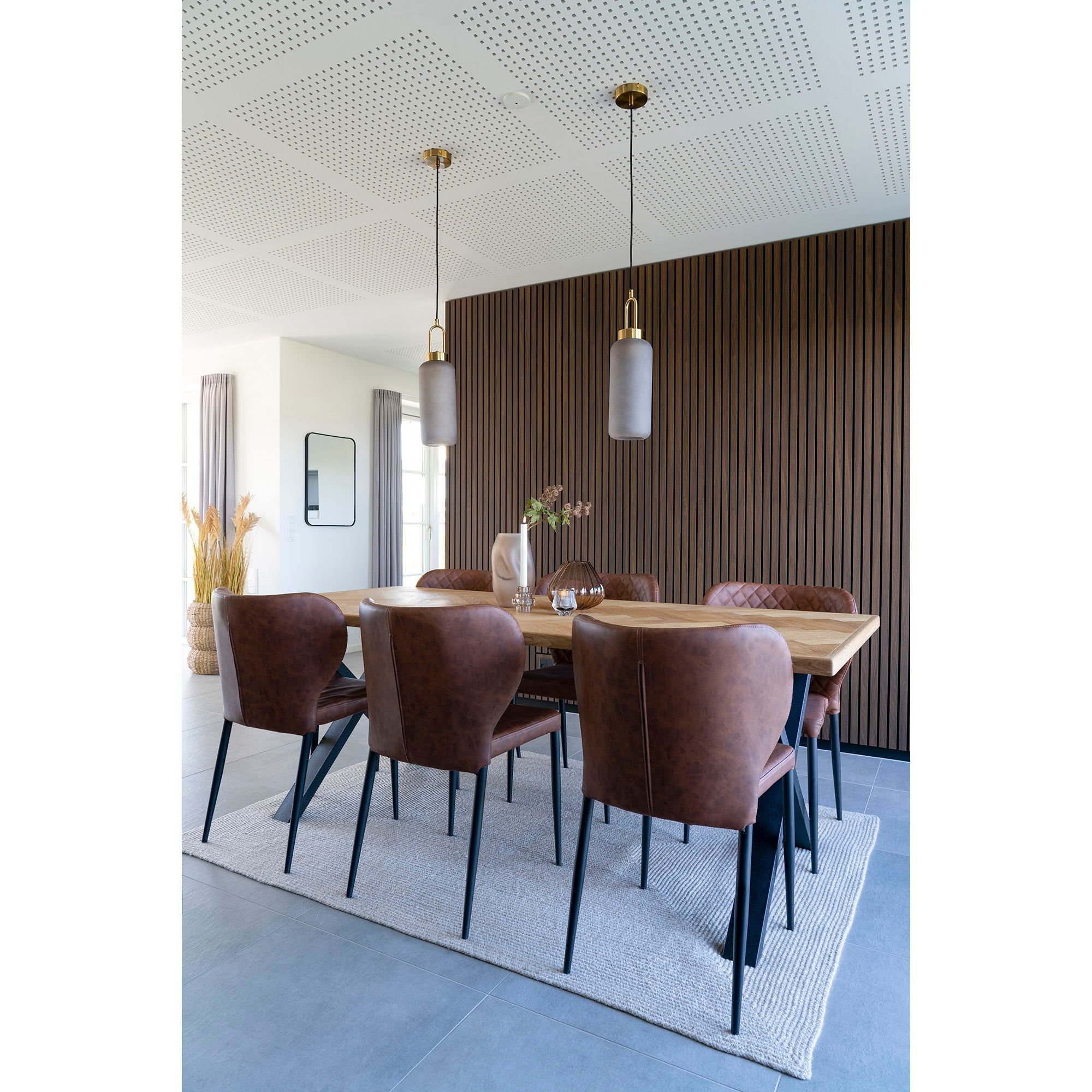 Chaise de salle à manger, cuir PU, marron vintage, pieds noirs