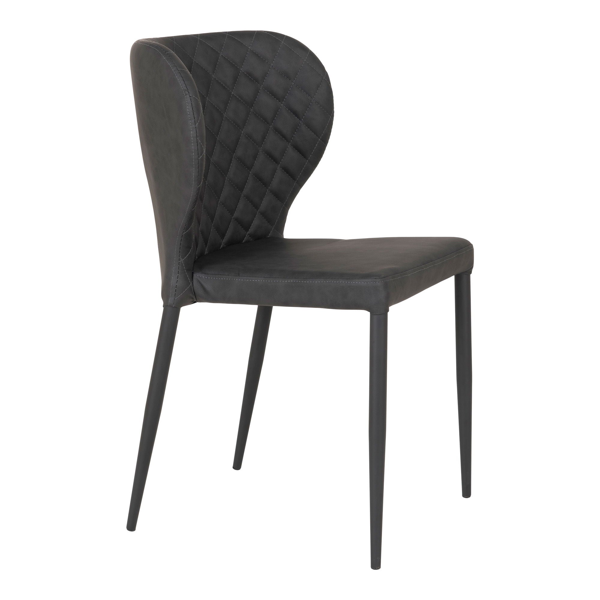 Chaise de salle à manger, cuir PU, gris foncé, pieds noirs