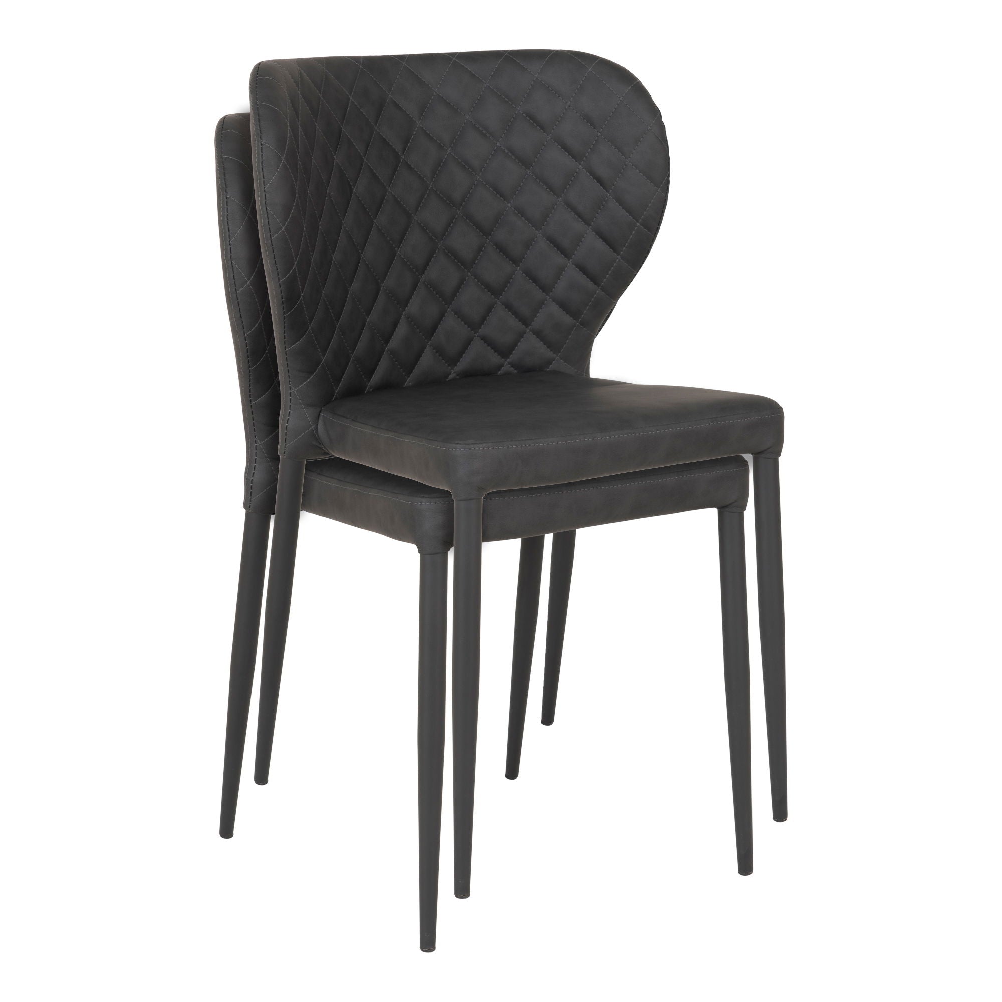 Chaise de salle à manger, cuir PU, gris foncé, pieds noirs