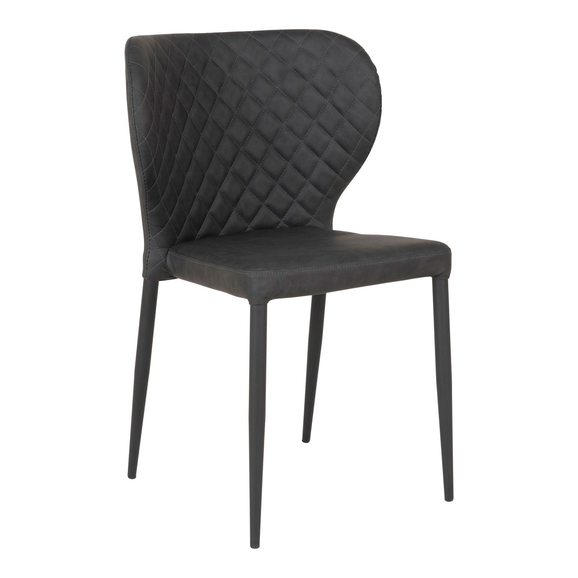Chaise de salle à manger, cuir PU, gris foncé, pieds noirs