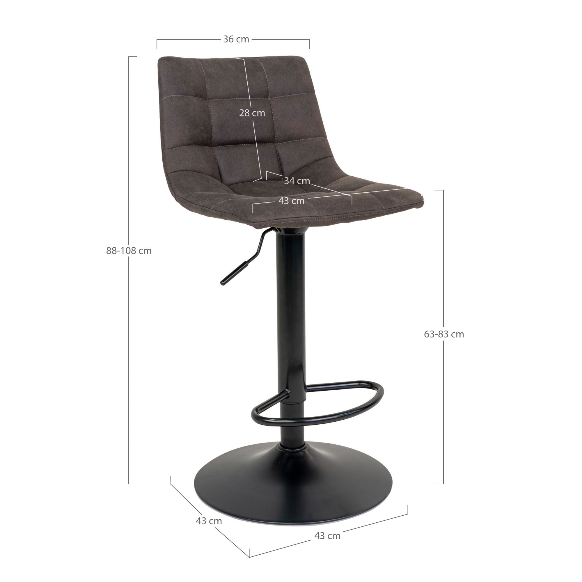 Chaise de bar, microfibre, gris foncé, pieds noirs