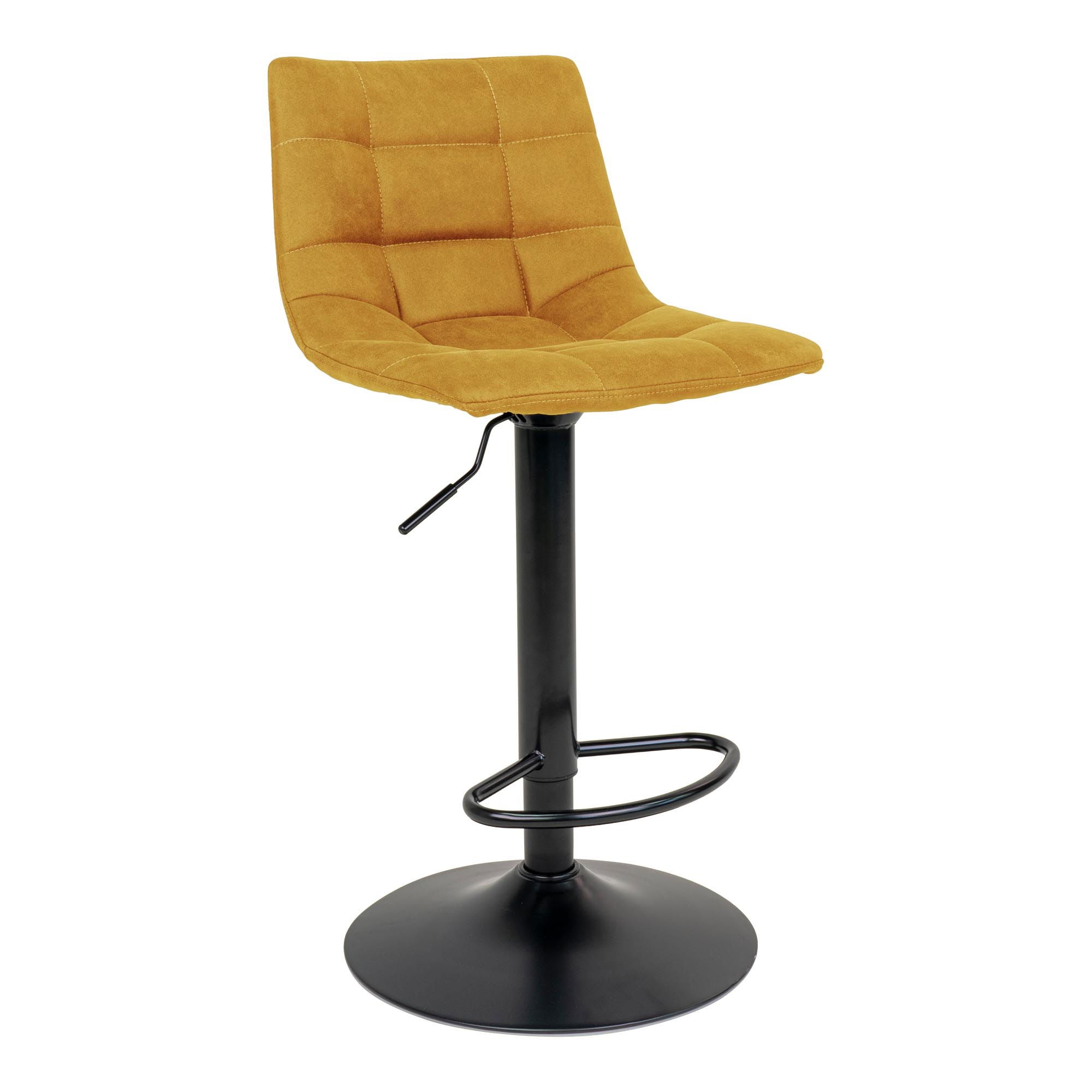 Chaise de bar, velours, jaune moutarde, pieds noirs