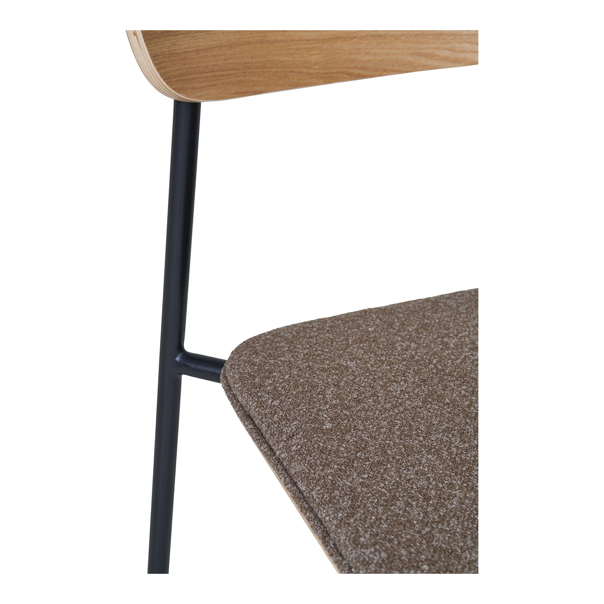 Chaise de salle à manger, dossier en bois de frêne, assise marron avec pieds noirs