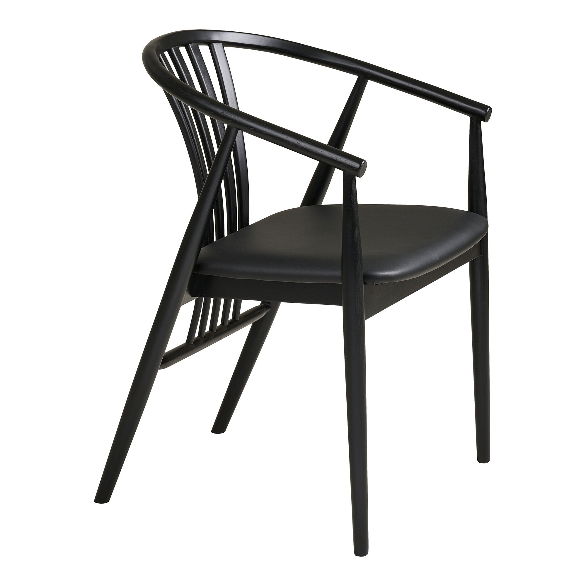 Chaise de salle à manger, bois de hêtre avec assise en PU, noir