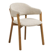 Chaise de salle à manger avec accoudoirs, bois de chêne avec assise en tissu, beige