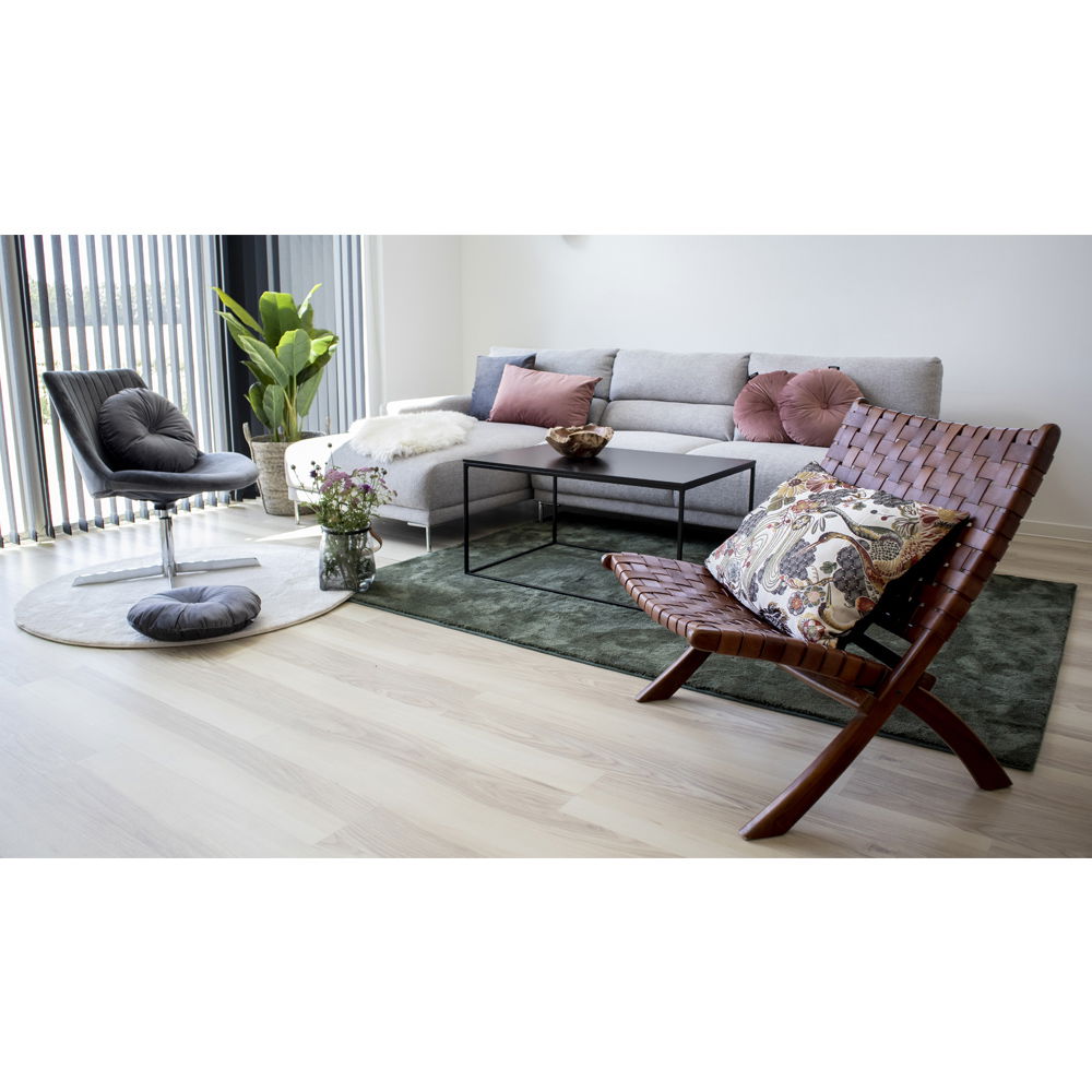 Chaise pliante, cuir, brun, pieds en teck