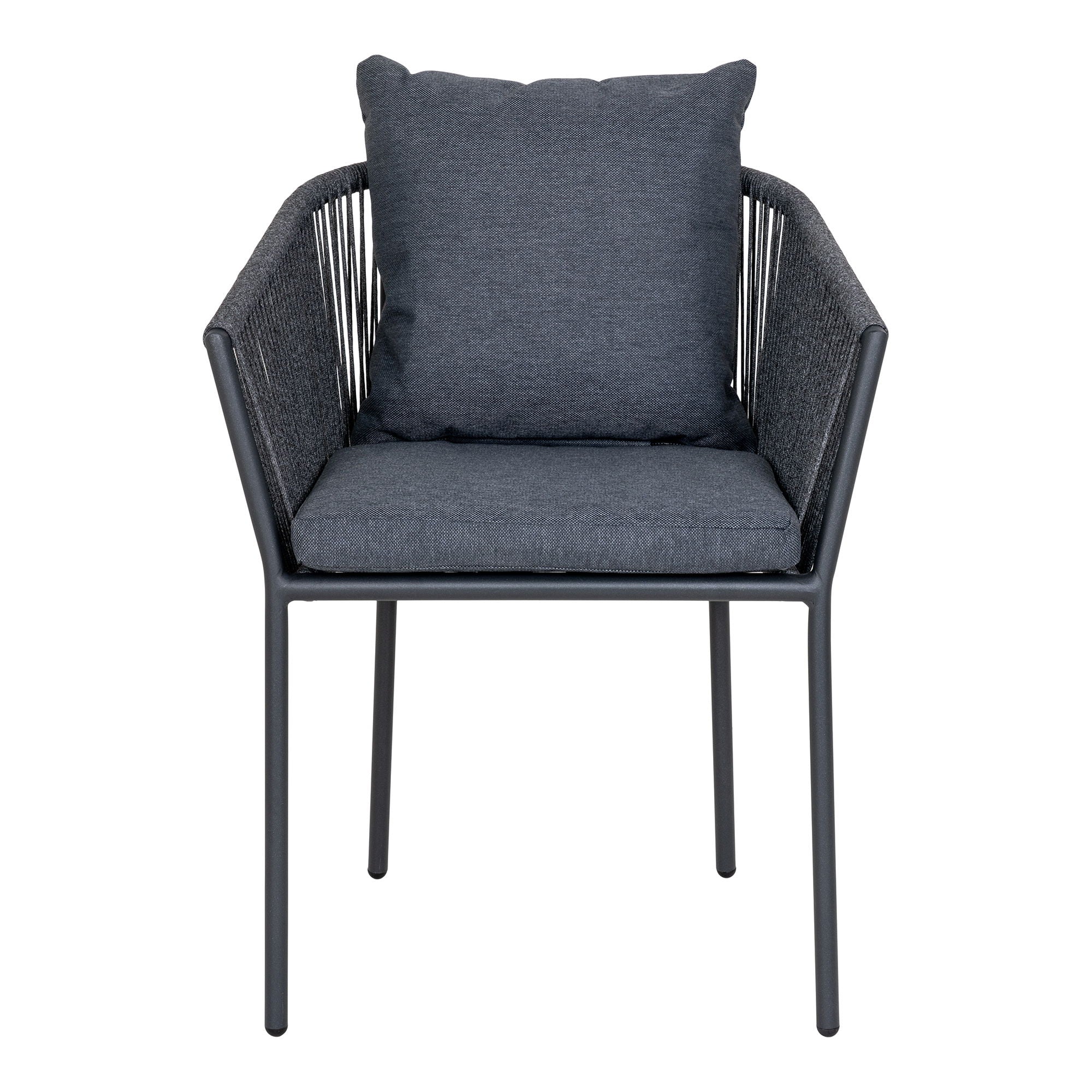 Chaise de salle à manger, corde gris foncé avec cadre noir, coussin inclus