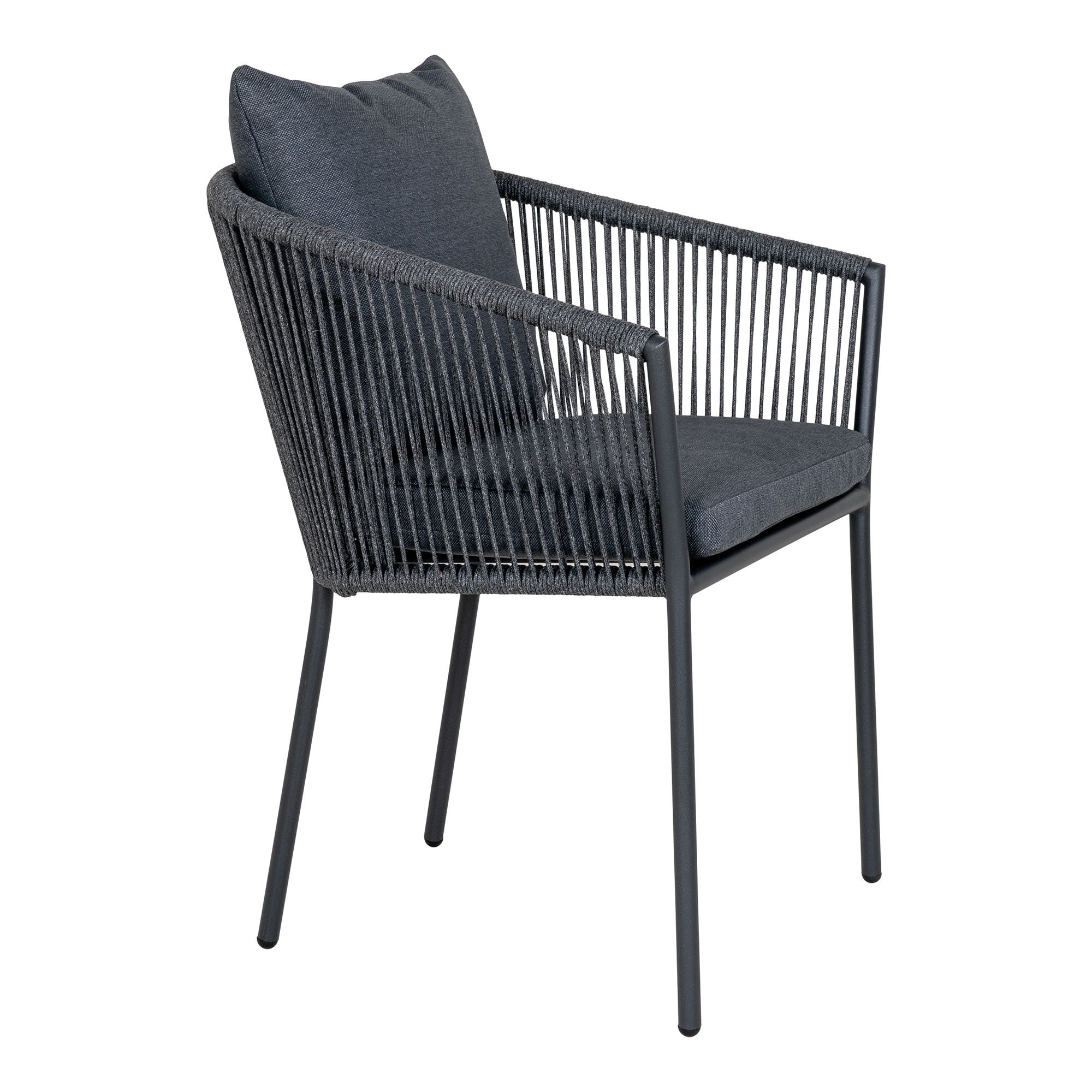 Chaise de salle à manger, corde gris foncé avec cadre noir, coussin inclus