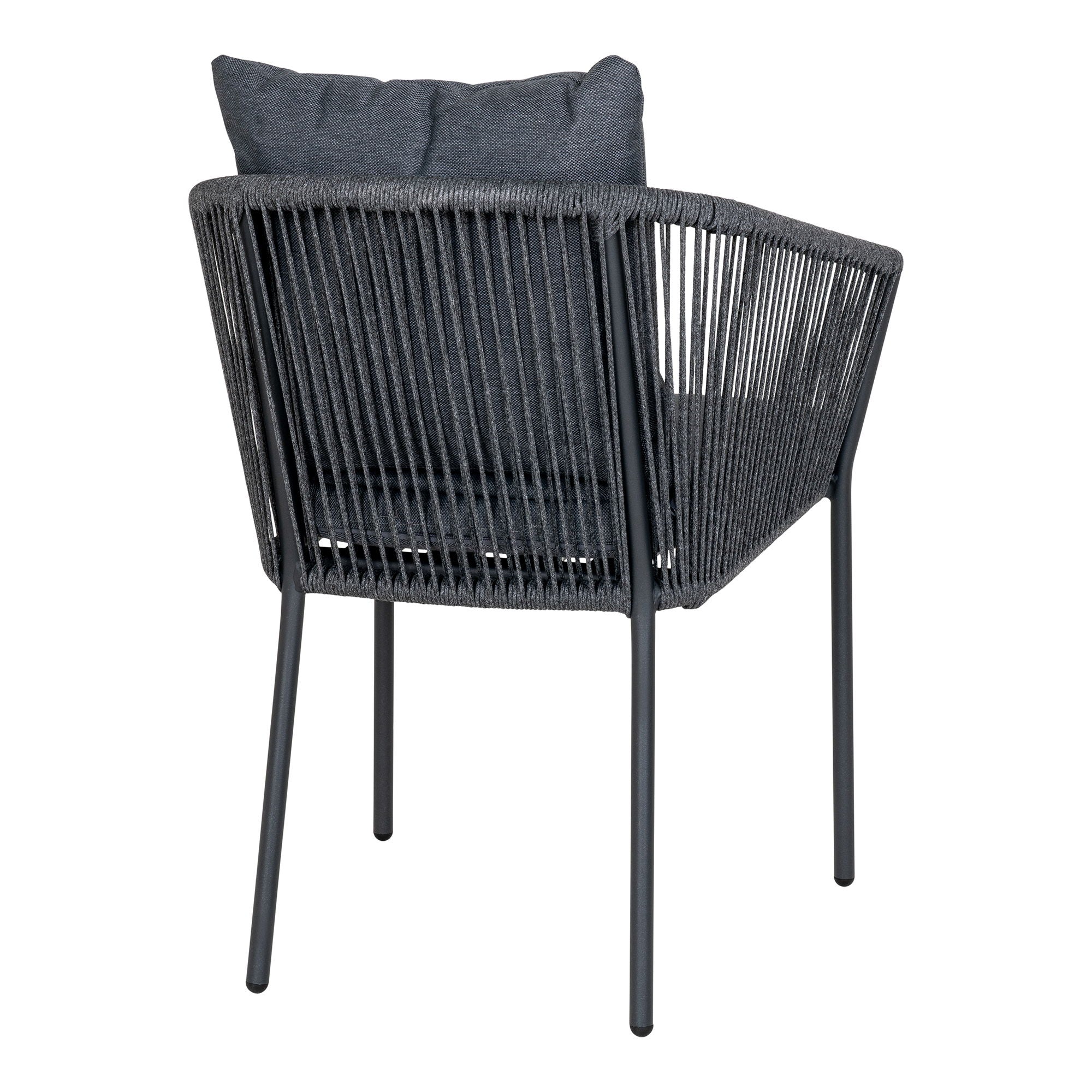 Chaise de salle à manger, corde gris foncé avec cadre noir, coussin inclus