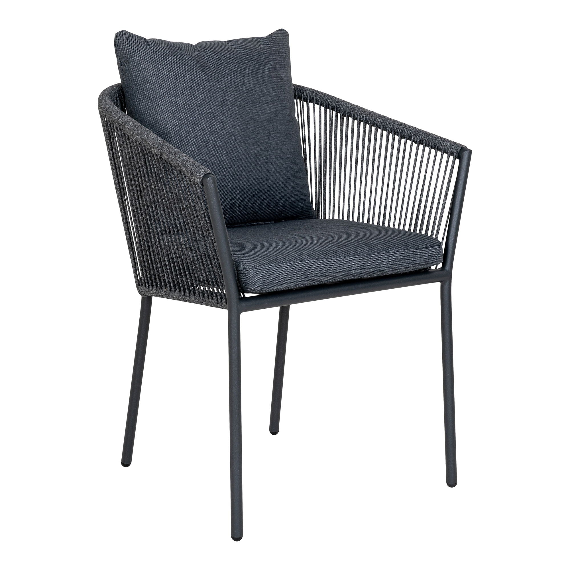 Chaise de salle à manger, corde gris foncé avec cadre noir, coussin inclus