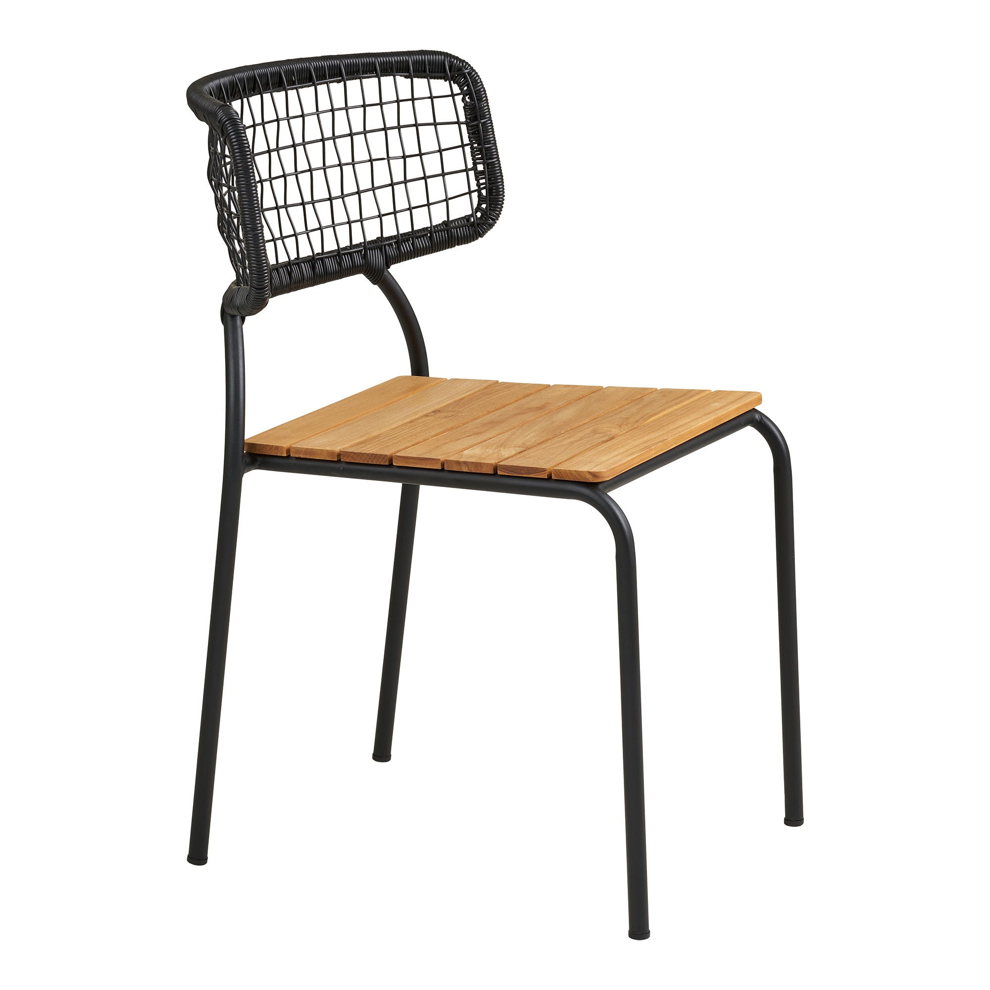 Chaise de salle à manger, teck, corde noire, pieds noirs