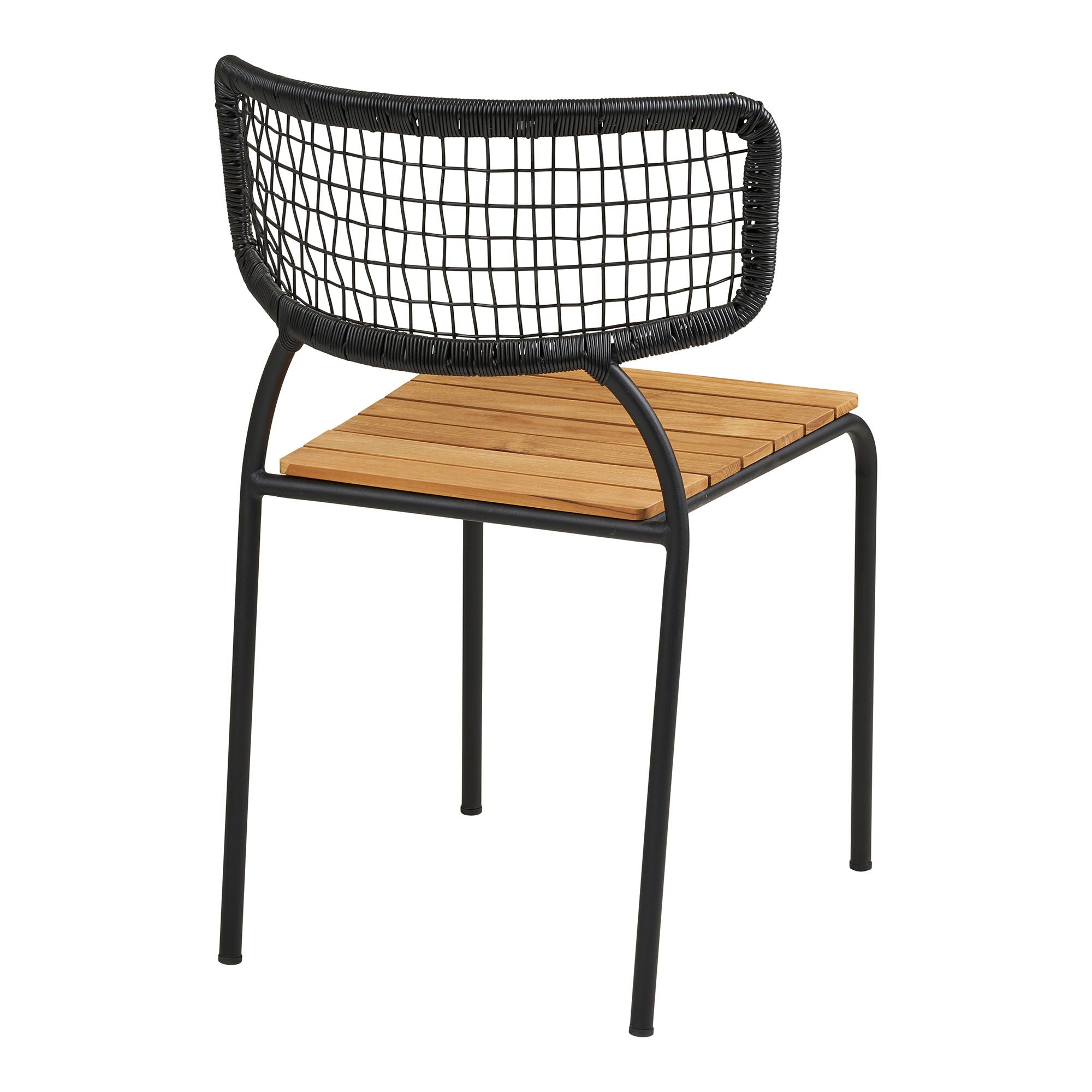 Chaise de salle à manger, teck, corde noire, pieds noirs