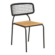 Chaise de salle à manger, teck, corde noire, pieds noirs
