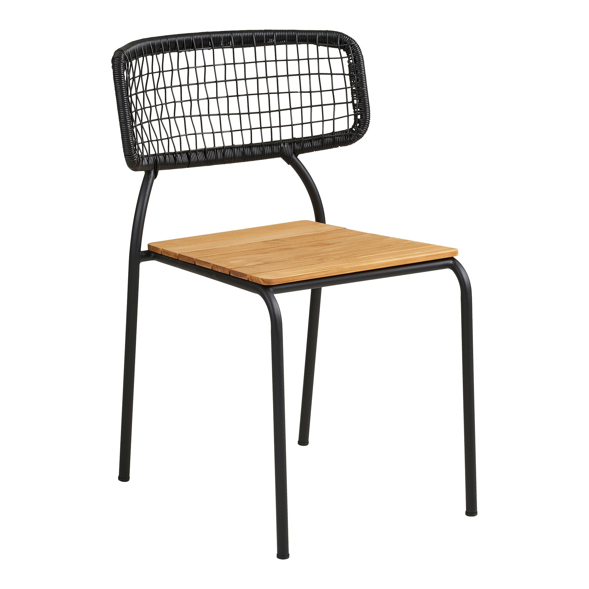 Chaise de salle à manger, teck, corde noire, pieds noirs