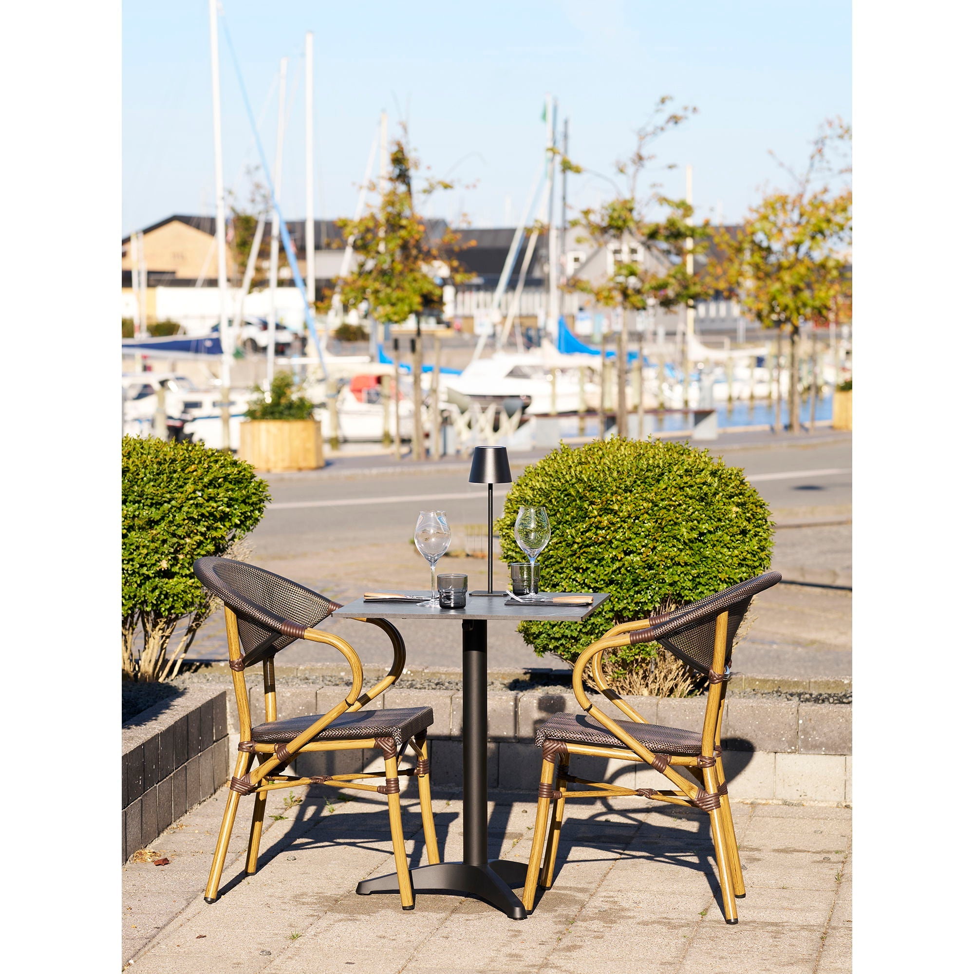 Chaise de salle à manger, marron foncé, structure effet bambou