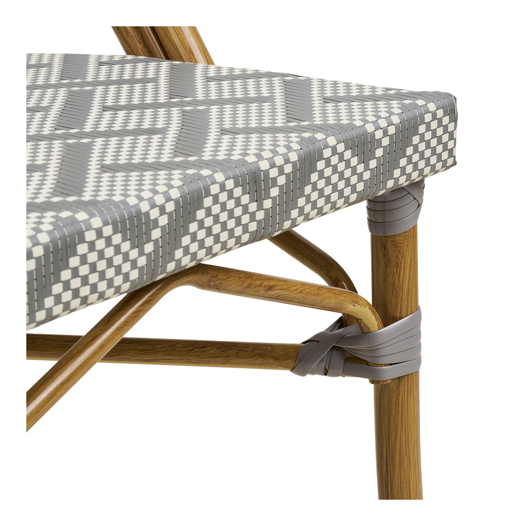 Chaise de salle à manger, blanche et grise, structure effet bambou