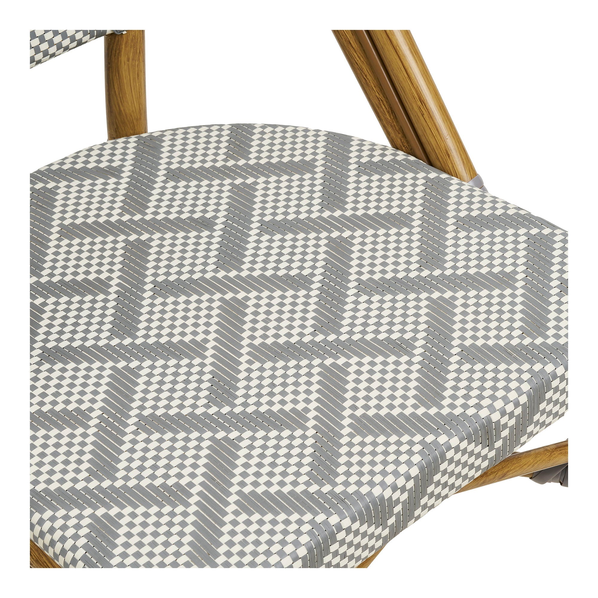 Chaise de salle à manger, blanche et grise, structure effet bambou