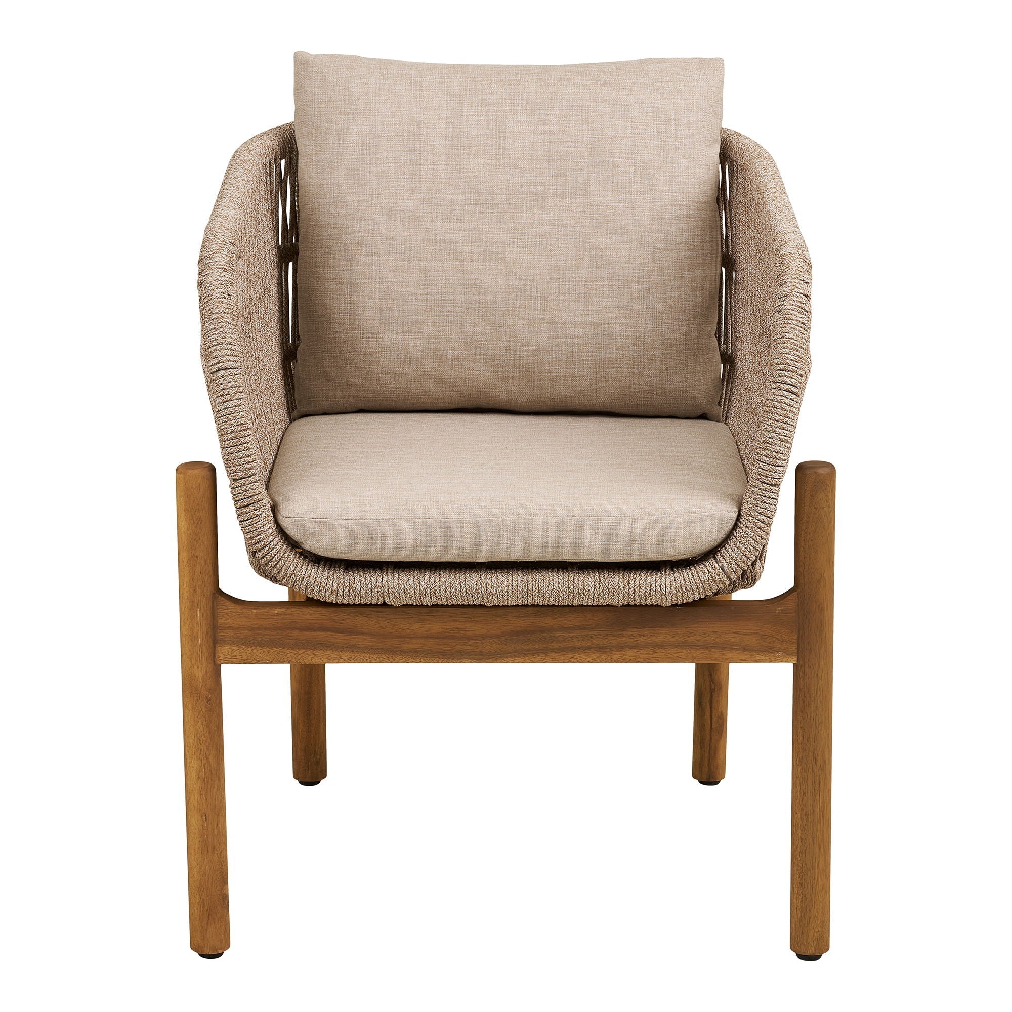 Chaise de salle à manger, acacia, beige, coussin inclus
