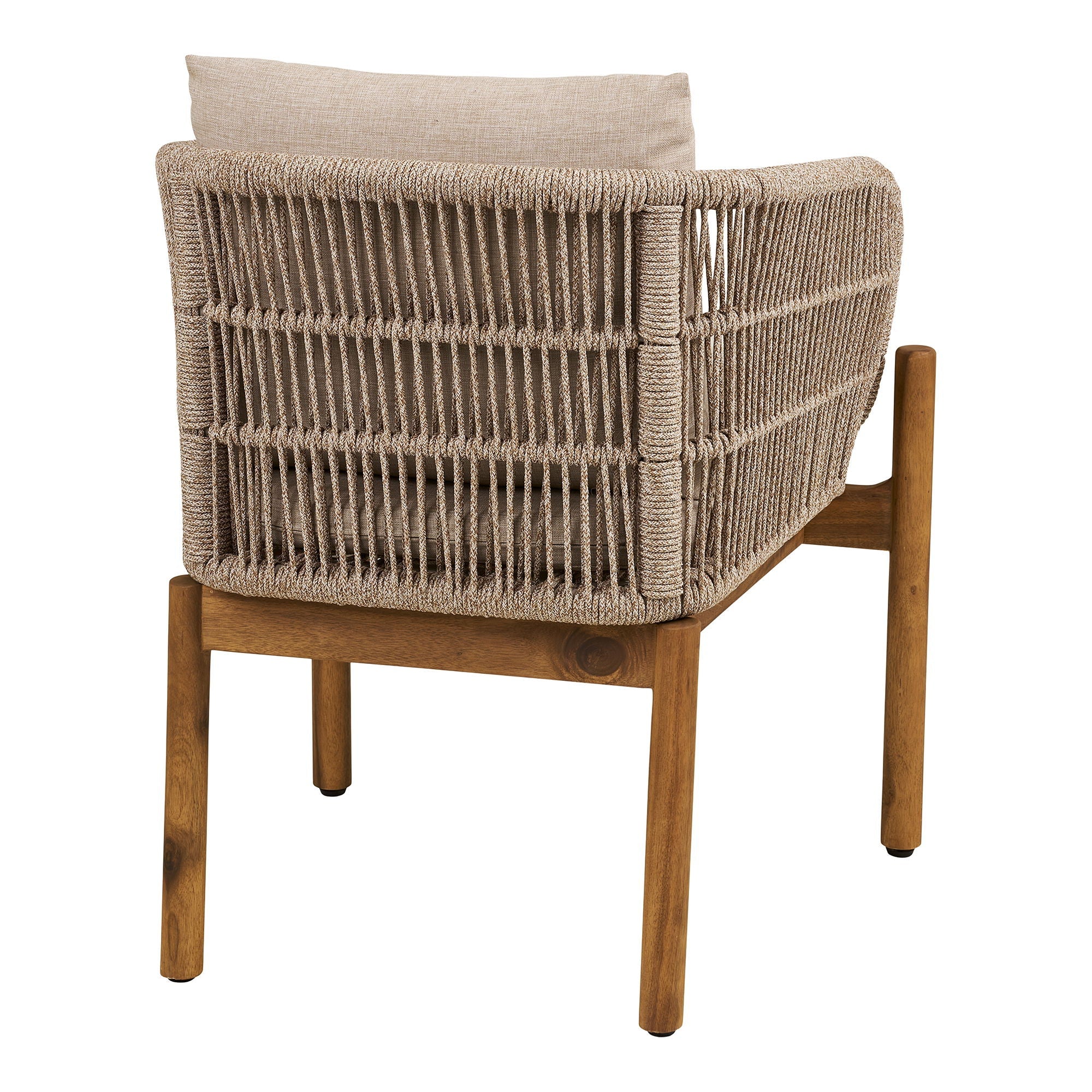 Chaise de salle à manger, acacia, beige, coussin inclus