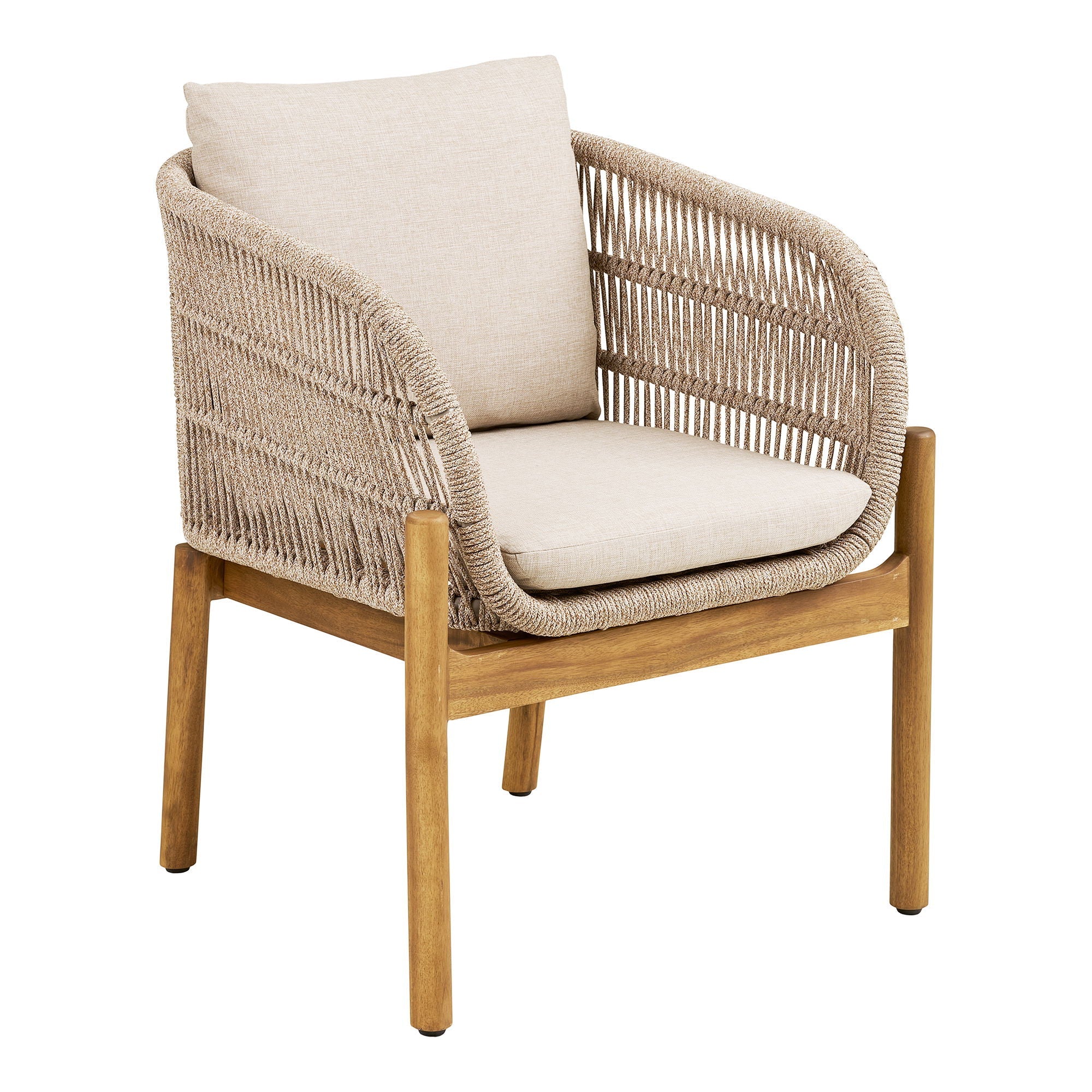 Chaise de salle à manger, acacia, beige, coussin inclus