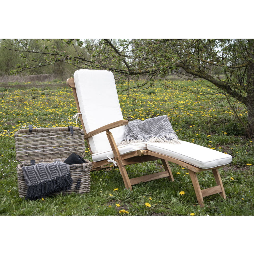 Chaise de pont avec coussin, teck/coton, naturel/blanc