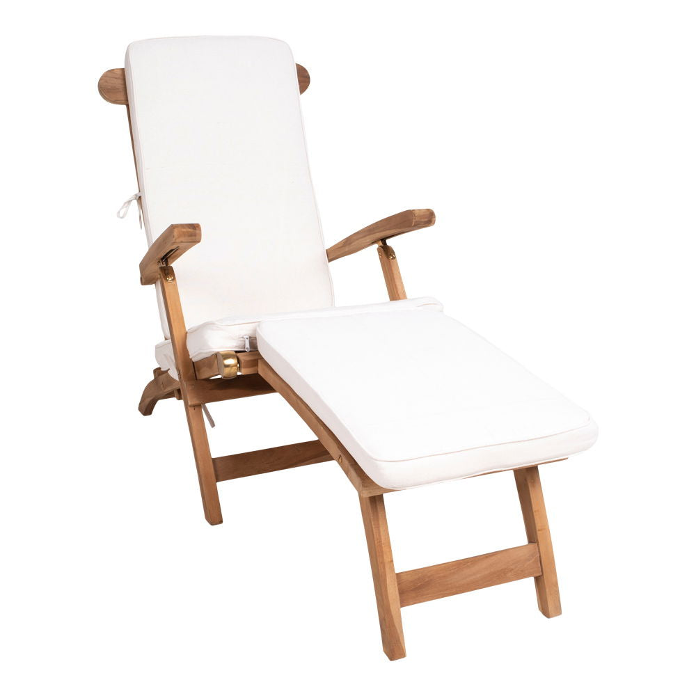 Chaise de pont avec coussin, teck/coton, naturel/blanc